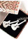 Beyaz İki Gitarlı Metal Anahtarlık
