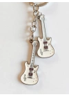 Beyaz İki Gitarlı Metal Anahtarlık