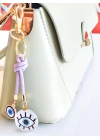İpli Nazar Boncuklu Göz Figürlü Beyaz Çanta Süsü