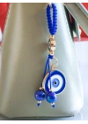 İpli Mavi Nazar Boncuklu Püsküllü Metal Çanta Süsü
