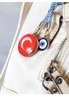 İpli Türk Bayraklı Nazar Boncuklu Cam Çanta Süsü