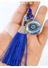 Mavi Püsküllü Göz Desenli Cam Anahtarlık