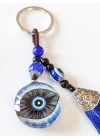 Mavi Püsküllü Göz Desenli Cam Anahtarlık