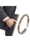 Moncuk Design  Odun Jasper Doğal Taşlı Hasır Örgü Zincirli Erkek Çelik Bileklik 33512B28D13
