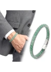 Moncuk Design  Yeşil Aventurin Doğal Taşlı Hasır Örgü Zincirli Erkek Çelik Bileklik 33512B28D14
