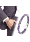 Moncuk Design  Ametist Doğal Taşlı Hasır Örgü Zincirli Erkek Çelik Bileklik 33512B28D16