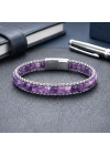 Moncuk Design  Ametist Doğal Taşlı Hasır Örgü Zincirli Erkek Çelik Bileklik 33512B28D16