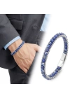 Moncuk Design  Lapis Doğal Taşlı Hasır Örgü Zincirli Erkek Çelik Bileklik 33512B28D17