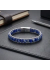 Moncuk Design  Lapis Doğal Taşlı Hasır Örgü Zincirli Erkek Çelik Bileklik 33512B28D17
