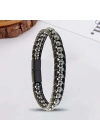 Moncuk Design 6Mm Hematit Taşlı Deri Kordon Ve Çelik Bileklik 33512B2D6M3