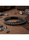 Moncuk Design 6Mm Hematit Taşlı Deri Kordon Ve Çelik Bileklik 33512B2D6M3