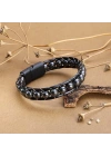 Moncuk Design Hematit Doğaltaşlı Deri Bileklik 33512B2D8M5
