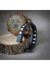 Moncuk Design Hematit Örmeli Deri Bileklik 33512B2D8M04