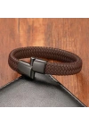 Moncuk Design Kahve Deri Örgü Çelik Bileklik 33513B4D5