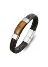 Moncuk Design Kaplan Gözü Taşlı Siyah Deri Erkek Çelik Bileklik 33514B6D1