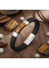 Moncuk Design Kaplan Gözü Taşlı Siyah Deri Erkek Çelik Bileklik 33514B6D1
