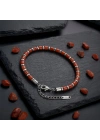 Moncuk Design Kırmızı Jasper & Silver Hematit Taşlı Ayarlanabilir Çelik Zincir Erkek Bileklik 33512B10D4M5