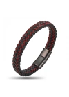 Moncuk Design Kırmızı Siyah Deri Örgü Çelik Bileklik 33513B4D2