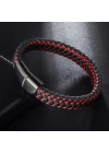 Moncuk Design Kırmızı Siyah Deri Örgü Çelik Bileklik 33513B4D2