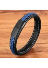 Moncuk Design Lacivert & Siyah Saç Örgülü Deri Ve Çelik Bileklik 33513B8D11