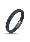 Moncuk Design Mavi Siyah Deri Örgü Çelik Bileklik 33513B4D3