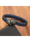 Moncuk Design Mavi Siyah Deri Örgü Çelik Bileklik 33513B4D3