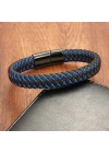 Moncuk Design Mavi Siyah Deri Örgü Çelik Bileklik 33513B4D3