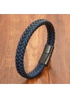 Moncuk Design Mavi Siyah Deri Örgü Çelik Bileklik 33513B4D3