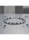 Moncuk Design Mavi Ve Gümüş Hematit Doğal Taşlı Ayaranabilir Çelik Zincir Bileklik 33512B10D1