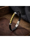 Moncuk Design Sarı Akik Taşlı Deri Bileklik 33511G6D6M
