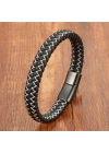 Moncuk Design Siyah Beyaz Deri Örgü Çelik Bileklik 33513B4D1