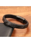 Moncuk Design Siyah Deri Örgü Ve Çelik Bileklik 33513B9D4