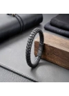 Moncuk Design Siyah Deri Ve Çelik Erkek Bilekllik 33514B1D1-4