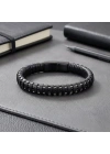 Moncuk Design Siyah Deri Ve Çelik Erkek Bilekllik 33514B1D1-4