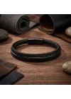Moncuk Design Siyah Deri Ve Saç Örgü İkili Çoklu Çelik Bileklik 33513B12D1