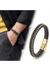 Moncuk Design Syah Deri Ve Sarı Damla Çelik Zincirli Bileklik 33514B1D2-4