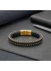 Moncuk Design Syah Deri Ve Sarı Damla Çelik Zincirli Bileklik 33514B1D2-4
