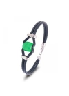 Moncuk Design Yeşil Akik Doğal Taşlı Deri Ve Çelik Bileklik 33512B14D3