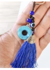 Püsküllü Nazar Boncuklu Mavi Cam Anahtarlık