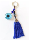 Püsküllü Nazar Boncuklu Mavi Cam Anahtarlık