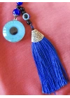 Püsküllü Nazar Boncuklu Mavi Cam Anahtarlık