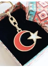 Sarı Metal Kırmızı Ay Beyaz Yıldız Figürlü Anahtarlık