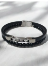 Siyah Deri ve Çelik Erkek Bileklik