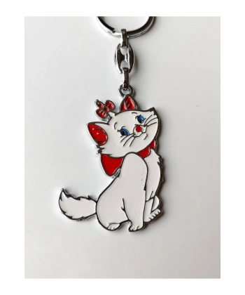 Kırmızı Kurdelalı ve Papyonlu Beyaz Renkli Şirin Kedi Metal Anahtarlık