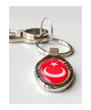 Kırmızı Türk Bayraklı Oval Metal Anahtarlık