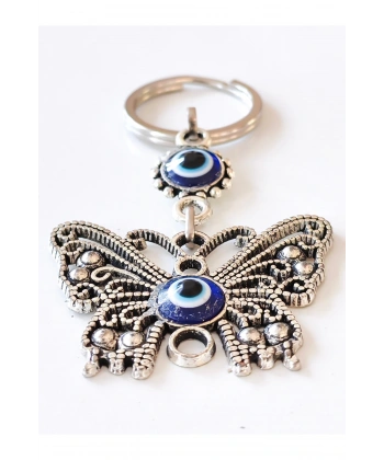Kelebek Figürlü Nazar Boncuklu Zarif Metal Anahtarlık