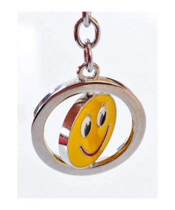 Sarı Gülen Surat Emojili Dönebilen Metal Anahtarlık
