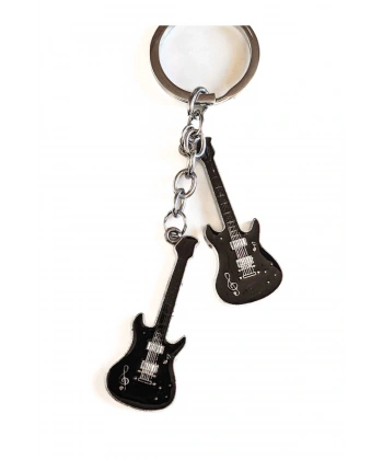 Siyah İki Gitarlı Metal Anahtarlık