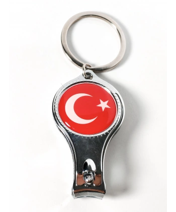 Türk Bayrağı Desenli Tırnak Makaslı Metal Anahtarlık