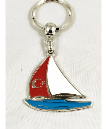 Yelkenli Tekne Metal Anahtarlık